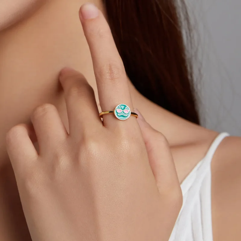 (imagine pentru) Pandora Style Emoji - Inel deschis cool - SCR737-A - Vizualizare 5