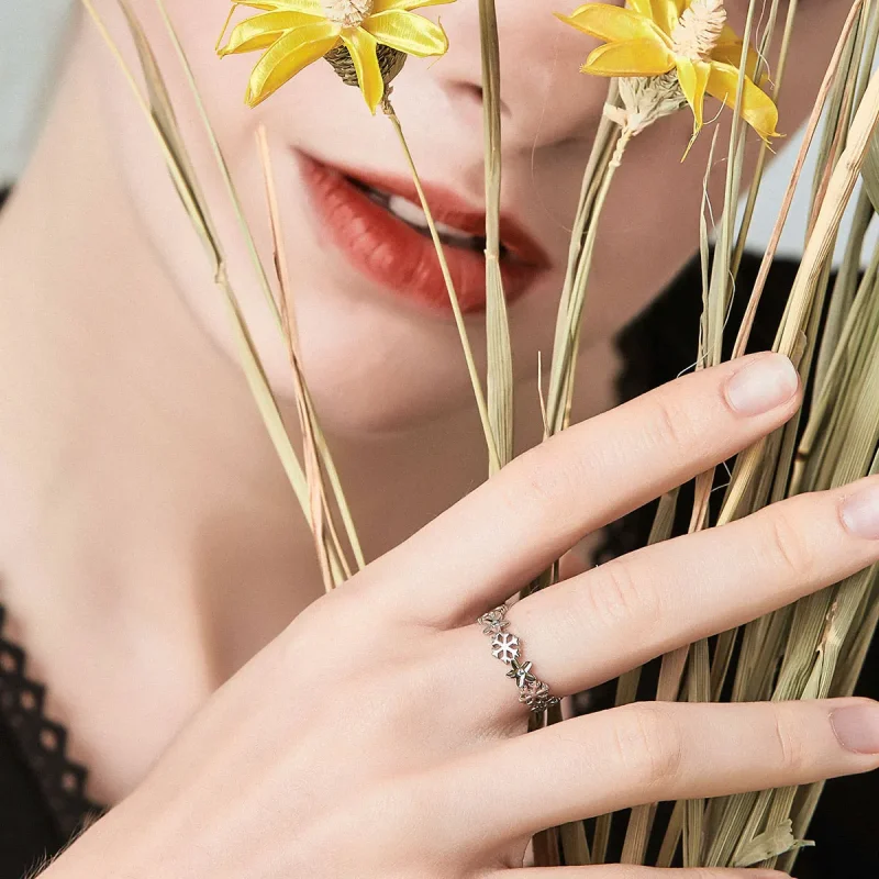 (imagine pentru) Pandora Style Snow Flower Open Ring - BSR015 - Vizualizare 2