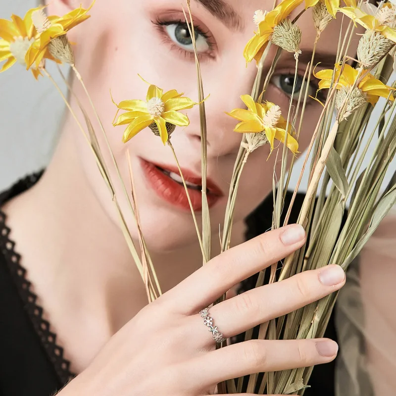 (imagine pentru) Pandora Style Snow Flower Open Ring - BSR015 - Vizualizare 6