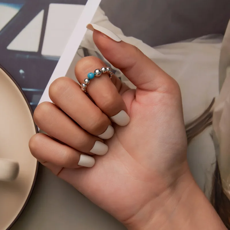 (imagine pentru) Pandora Style Turquoise Beans Open Ring - SCR833 - Vizualizare 6