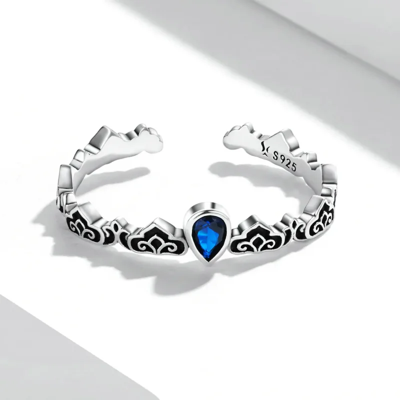 (imagine pentru) Stil Pandora, model vintage - Inel deschis cu picătură de piatră albastră - SCR7 - Vizualizare 3