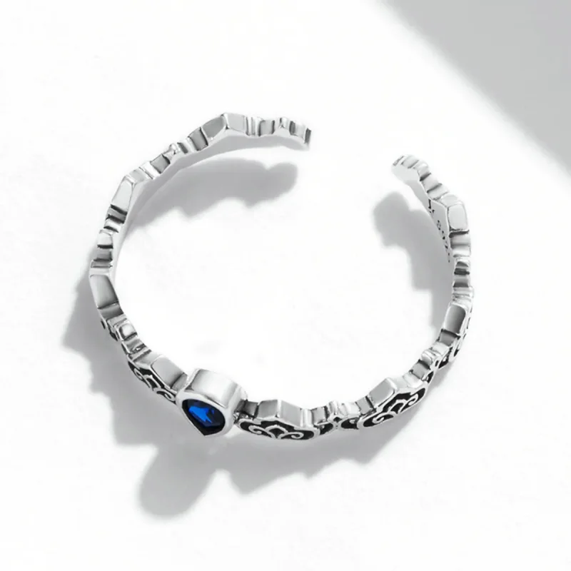 (imagine pentru) Stil Pandora, model vintage - Inel deschis cu picătură de piatră albastră - SCR7 - Vizualizare 4