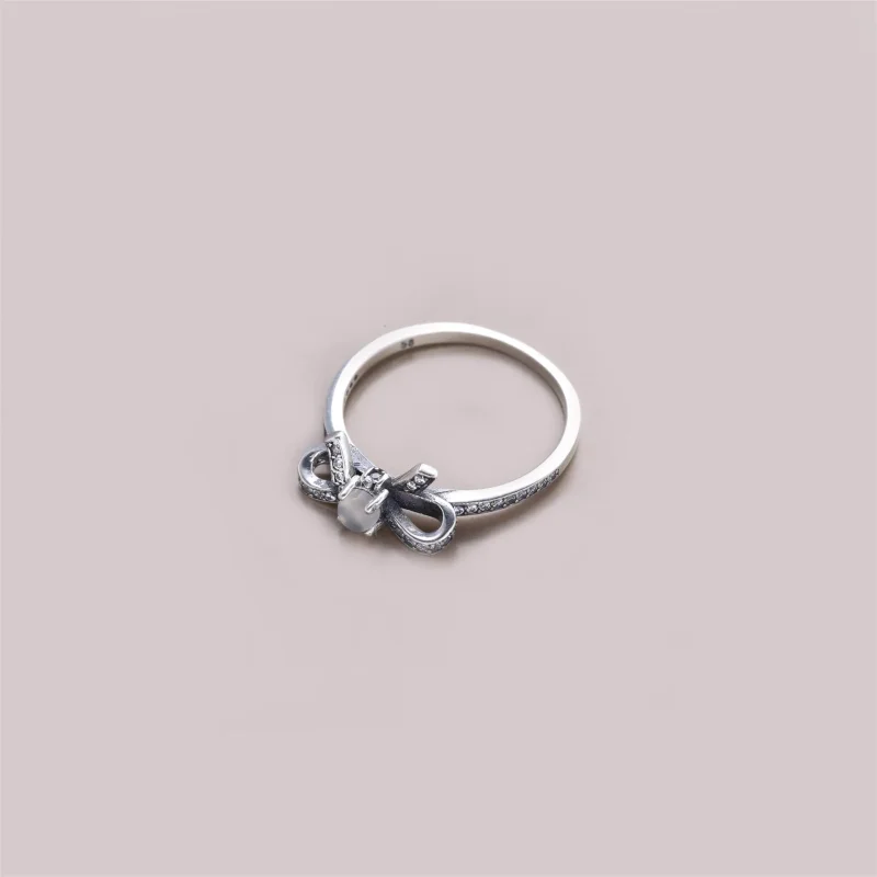 (imagine pentru) Bow silver ring with pearl and clear cubic zirconia - 190971P - - Vizualizare 2