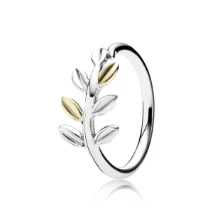 (imagine pentru) Inel cu frunze din argint şi aur de 14k - 190920 - Inele PANDORA