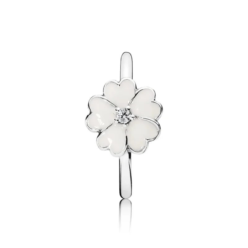 (imagine pentru) Inel din argint 925 cu zirconiu cubic şi email alb - 190931EN12 - Vizualizare 2