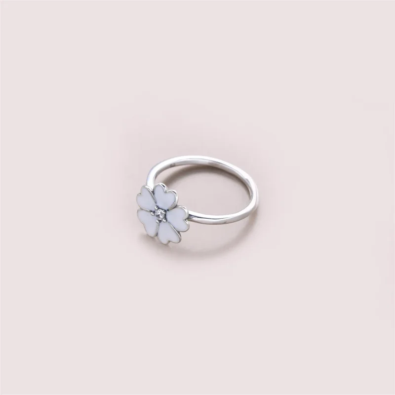 (imagine pentru) Inel din argint 925 cu zirconiu cubic şi email alb - 190931EN12 - Vizualizare 3