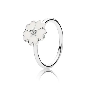 (imagine pentru) Inel din argint 925 cu zirconiu cubic şi email alb - 190931EN12 