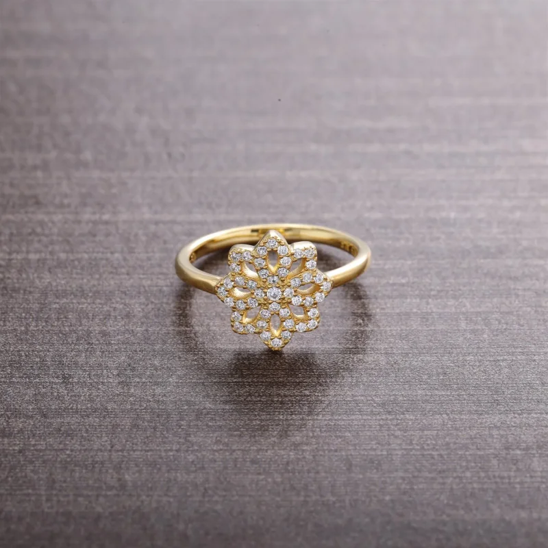 (imagine pentru) Inel floral din aur de 14k, cu zirconiu cubic transparent - 1501 - Vizualizare 2