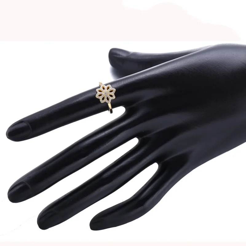 (imagine pentru) Inel floral din aur de 14k, cu zirconiu cubic transparent - 1501 - Vizualizare 3