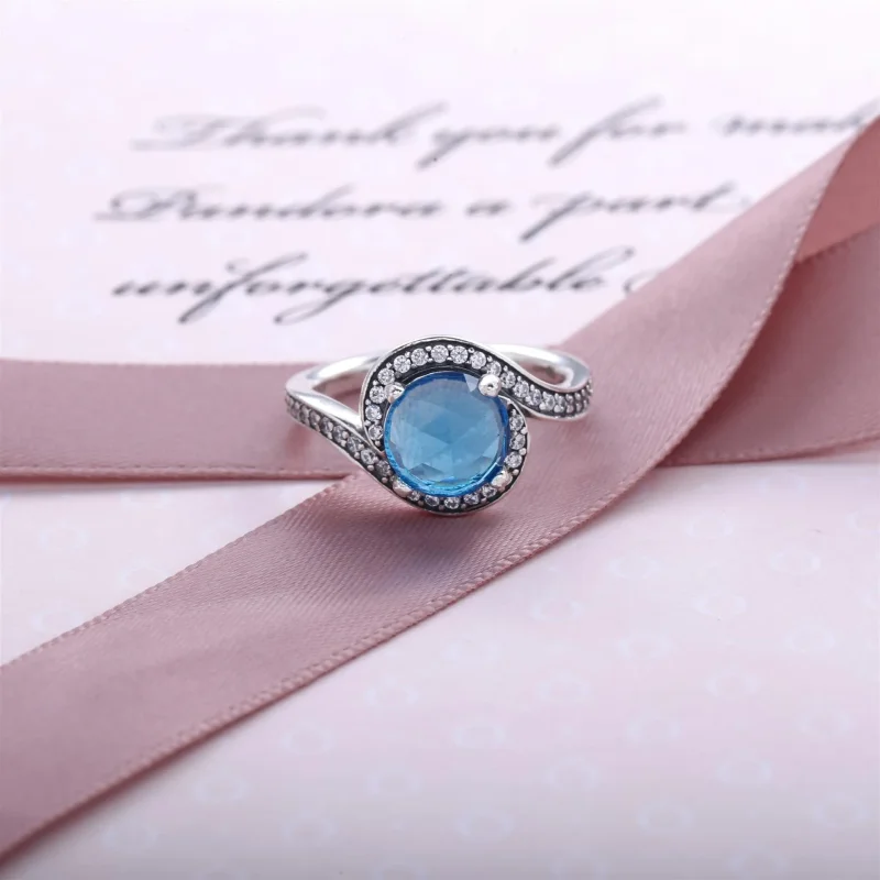 (imagine pentru) Silver ring with sky blue crystal and clear cubic zirconia - 190 - Vizualizare 2
