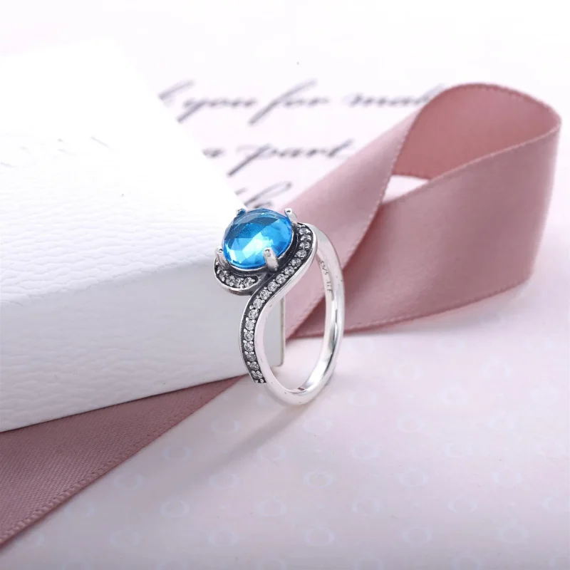 (imagine pentru) Silver ring with sky blue crystal and clear cubic zirconia - 190 - Vizualizare 3