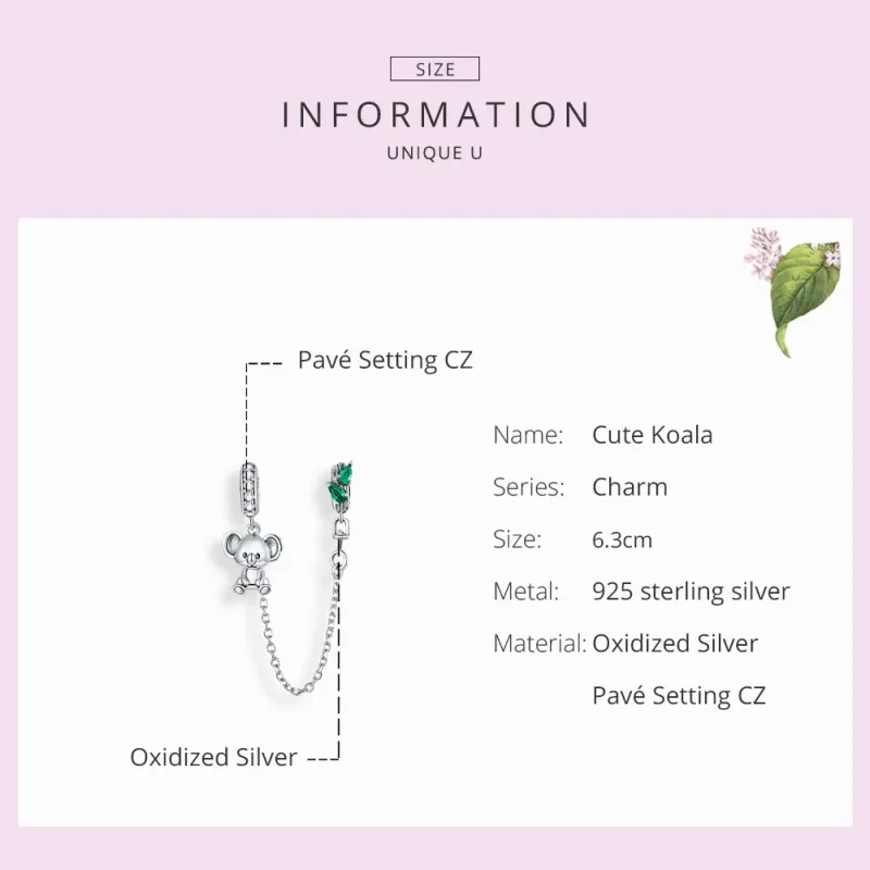 (imagine pentru) Pandora Style Lanț de Siguranță Argintiu cu Koala Drăguț - SCC1523 - Vizualizare 7