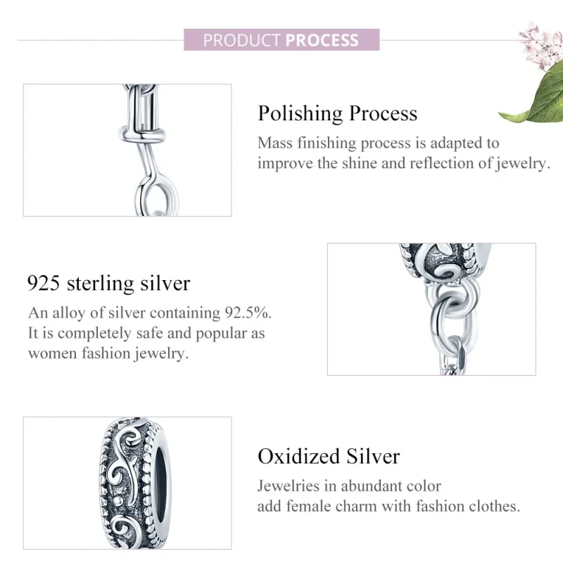 (imagine pentru) Pandora Style Lanț de Siguranță Argintiu cu Model Vite de Vie Clasic - SCC1546 - Vizualizare 8