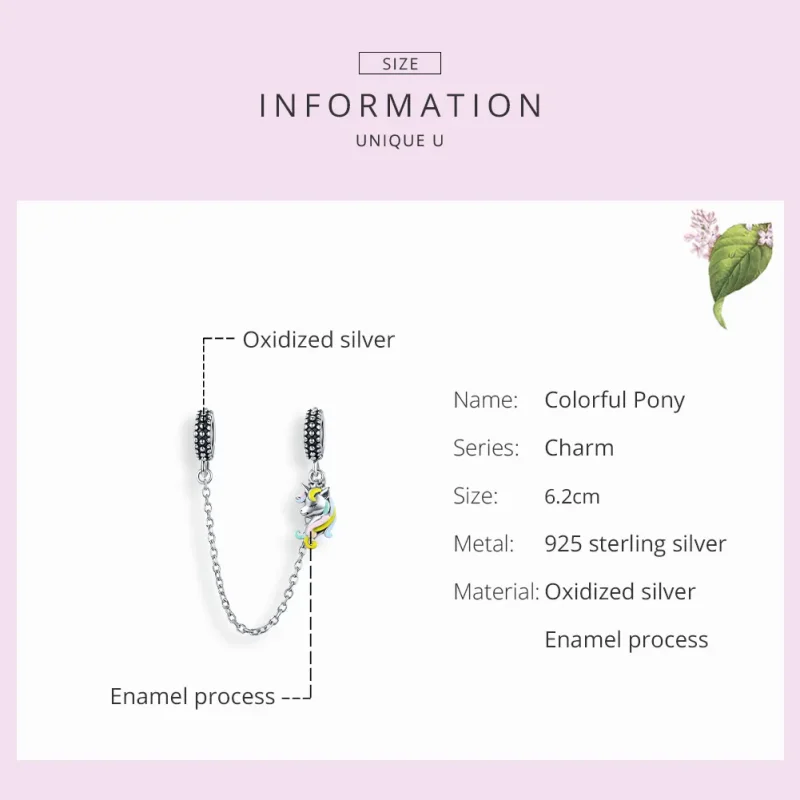 (imagine pentru) Lanț de siguranță Pandora Style Silver Colorful Pony - SCC1571 - Vizualizare 7