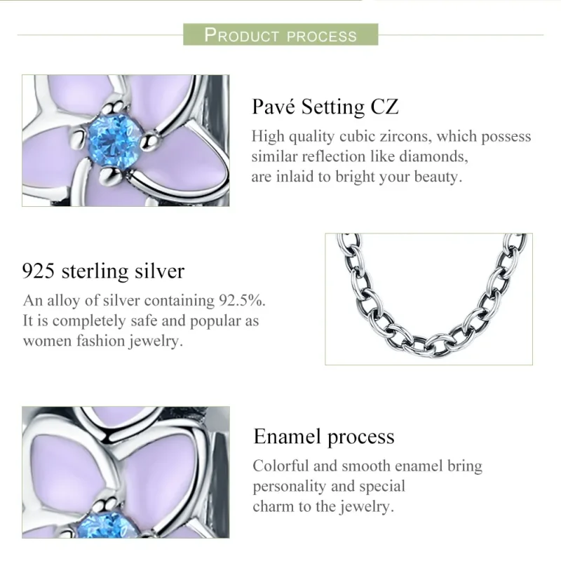 (imagine pentru) Pandora Style Lanț de Siguranță cu Flori Argintii și Violete - SCC602 - Vizualizare 6