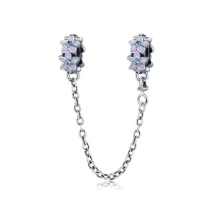 (imagine pentru) Pandora Style Lanț de Siguranță cu Flori Argintii și Violete - SCC602