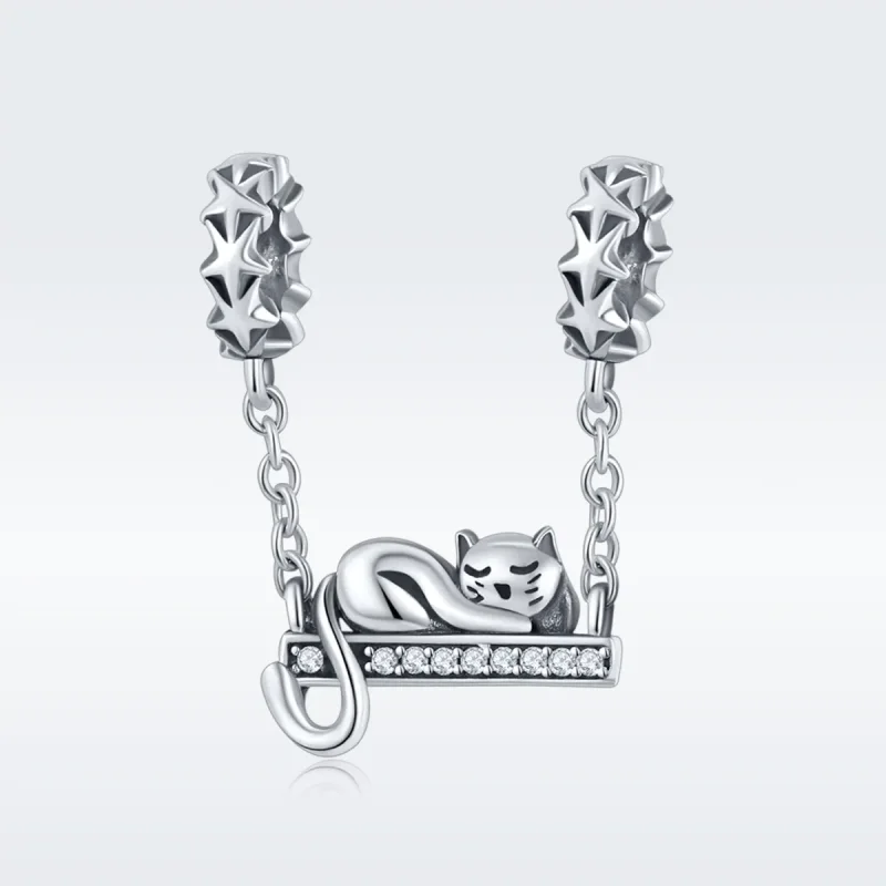 (imagine pentru) Pandora Style Lanț de Siguranță cu Pisică Adormată din Argint - SCC856 - Vizualizare 3