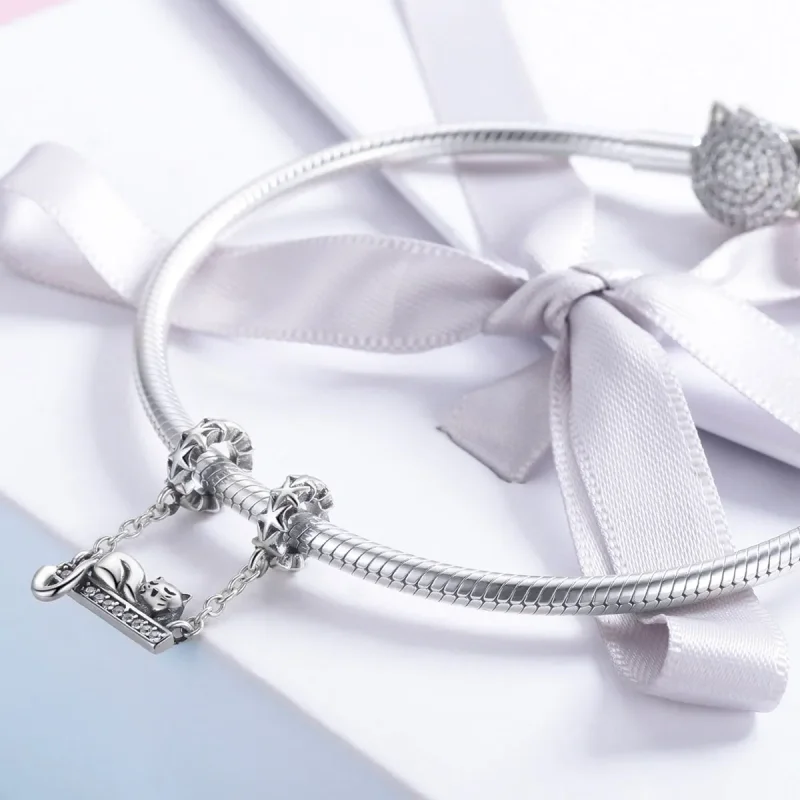 (imagine pentru) Pandora Style Lanț de Siguranță cu Pisică Adormată din Argint - SCC856 - Vizualizare 4