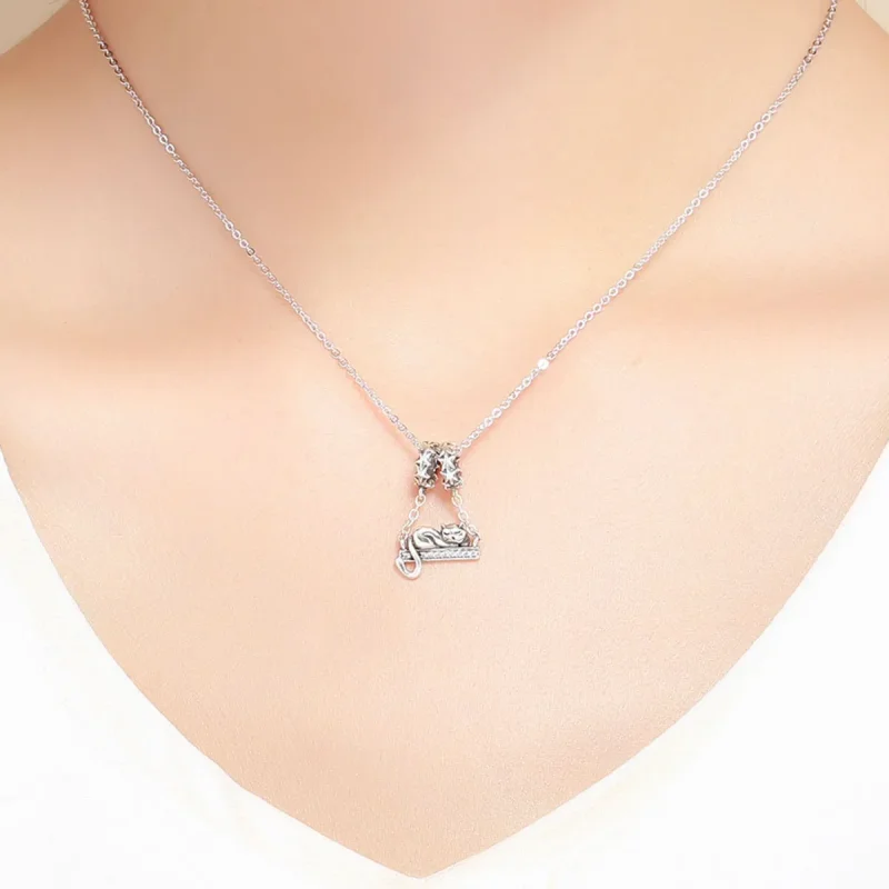 (imagine pentru) Pandora Style Lanț de Siguranță cu Pisică Adormată din Argint - SCC856 - Vizualizare 5