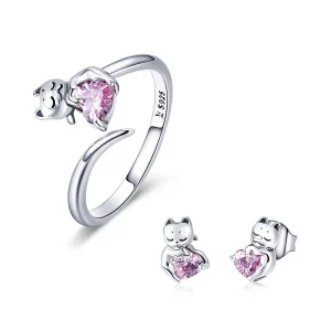 (imagine pentru) Set de bijuterii Adorabil Cat în două tonuri din argint - SET002