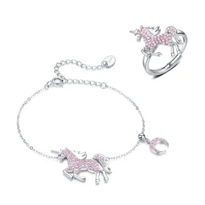 (imagine pentru) Set de bijuterii Cute Unicorn în două tonuri din argint - SET009