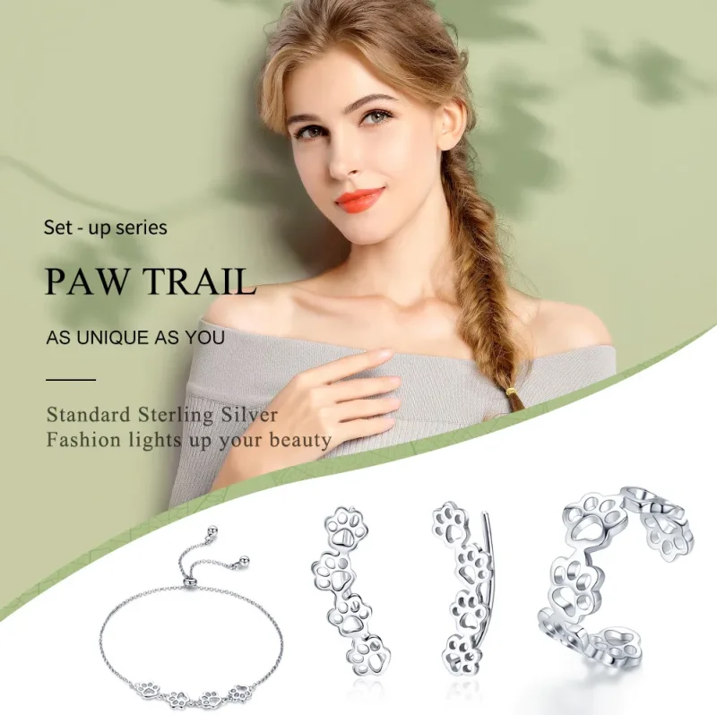 (imagine pentru) Set de bijuterii Paw Trail în două tonuri din argint - SET011 - Vizualizare 3