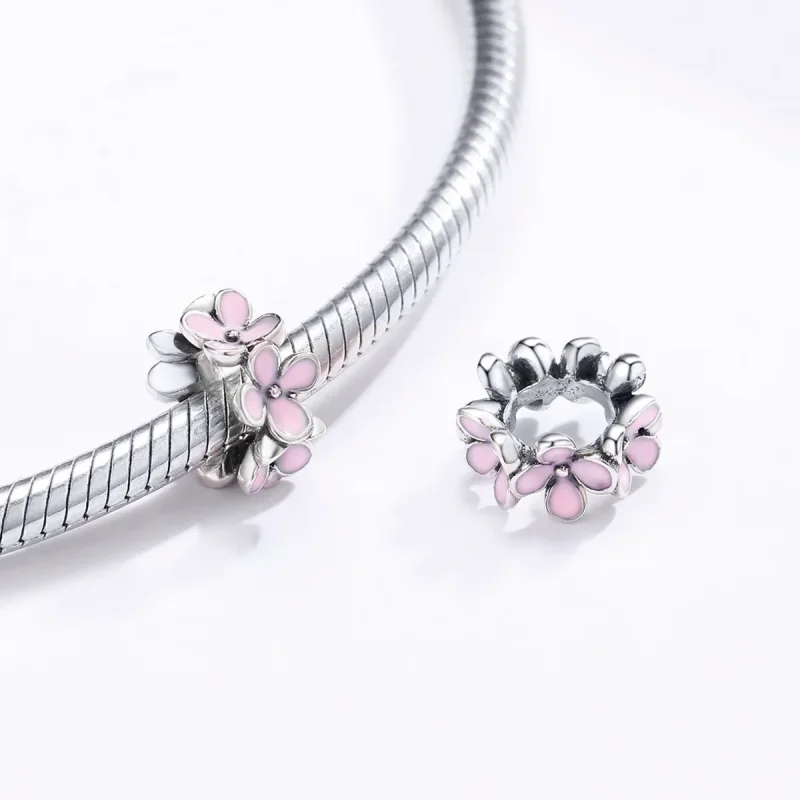 (imagine pentru) Pandora Style Inel de Argint cu Flori Roz Spacer Charm - SCC1484 - Vizualizare 4