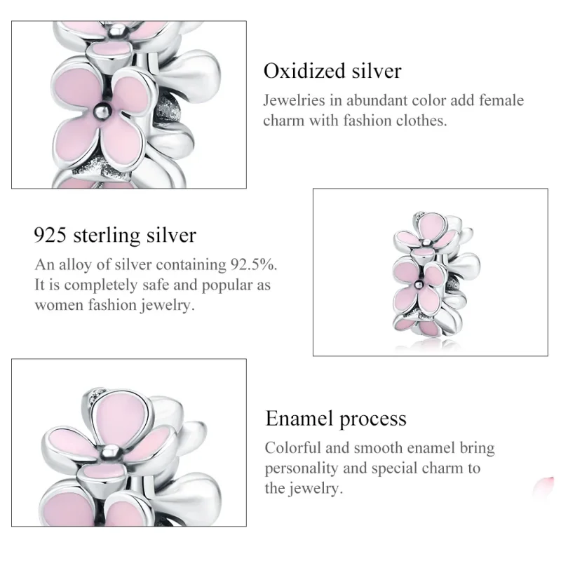 (imagine pentru) Pandora Style Inel de Argint cu Flori Roz Spacer Charm - SCC1484 - Vizualizare 6