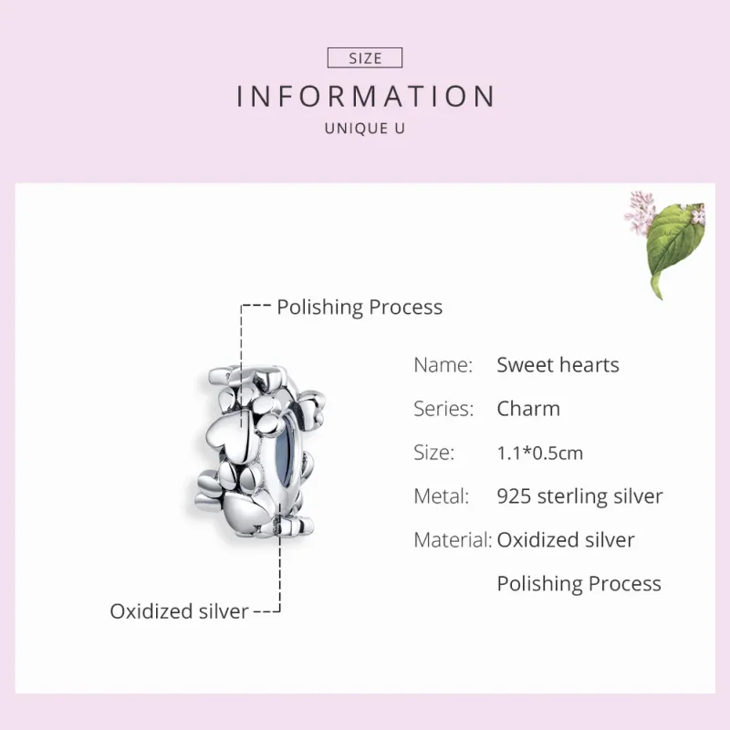 (imagine pentru) Pandora Style Inimioare Spacer de Argint cu Inimi Dulci - SCC1504 - Vizualizare 7