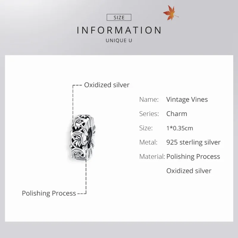 (imagine pentru) Pandora Style Charm Spacer Vii de Argint Vechi - SCC1601 - Vizualizare 6