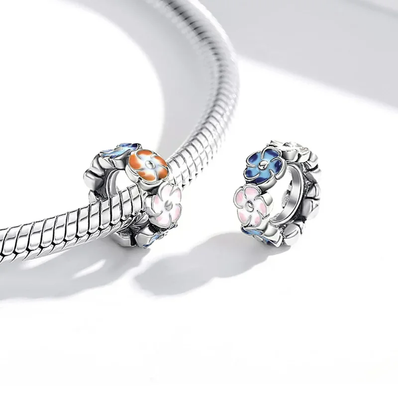 (imagine pentru) Pandora Style Spacer Charm din Argint cu Hortensii Colorate - SCC1703 - Vizualizare 4