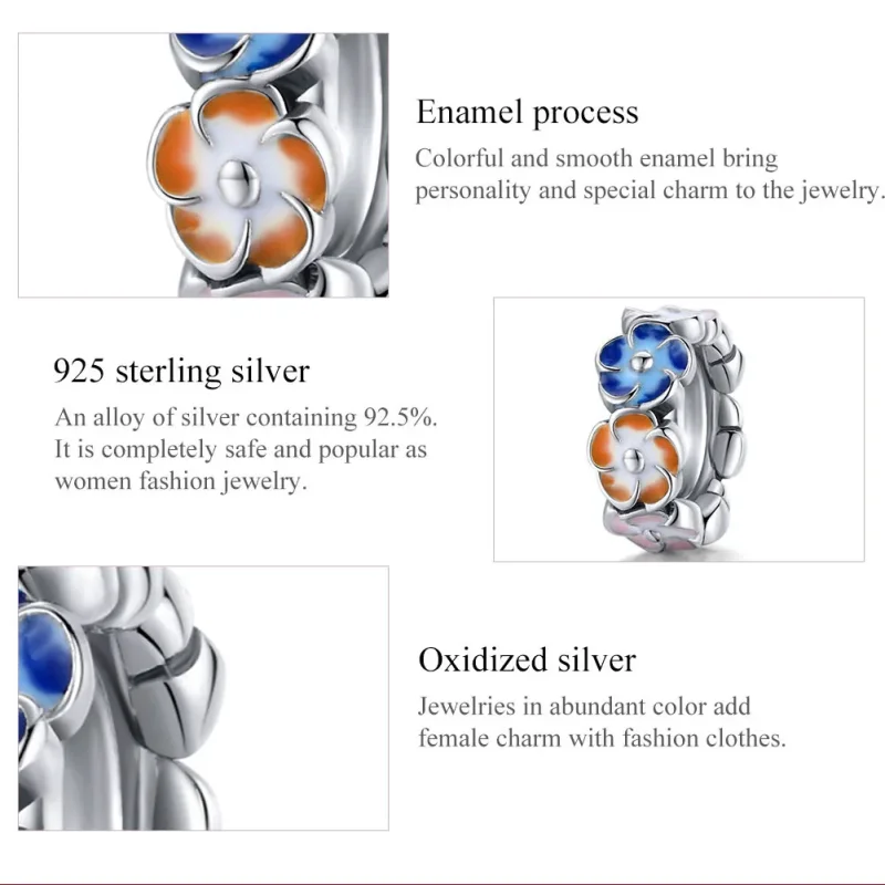 (imagine pentru) Pandora Style Spacer Charm din Argint cu Hortensii Colorate - SCC1703 - Vizualizare 7