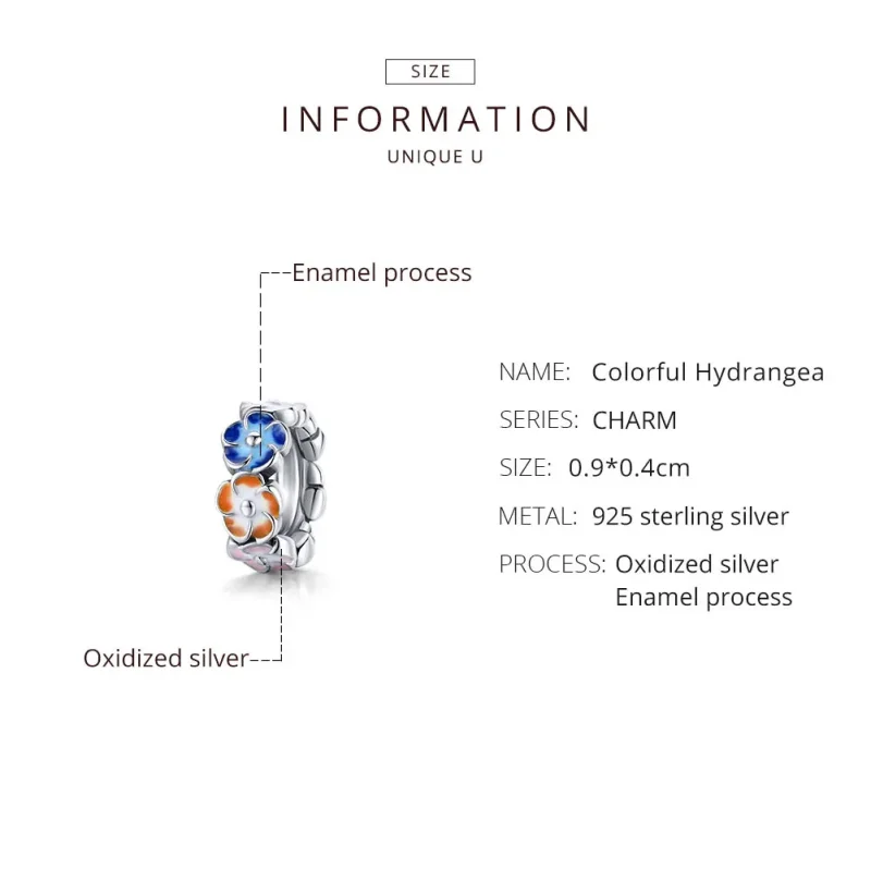 (imagine pentru) Pandora Style Spacer Charm din Argint cu Hortensii Colorate - SCC1703 - Vizualizare 8