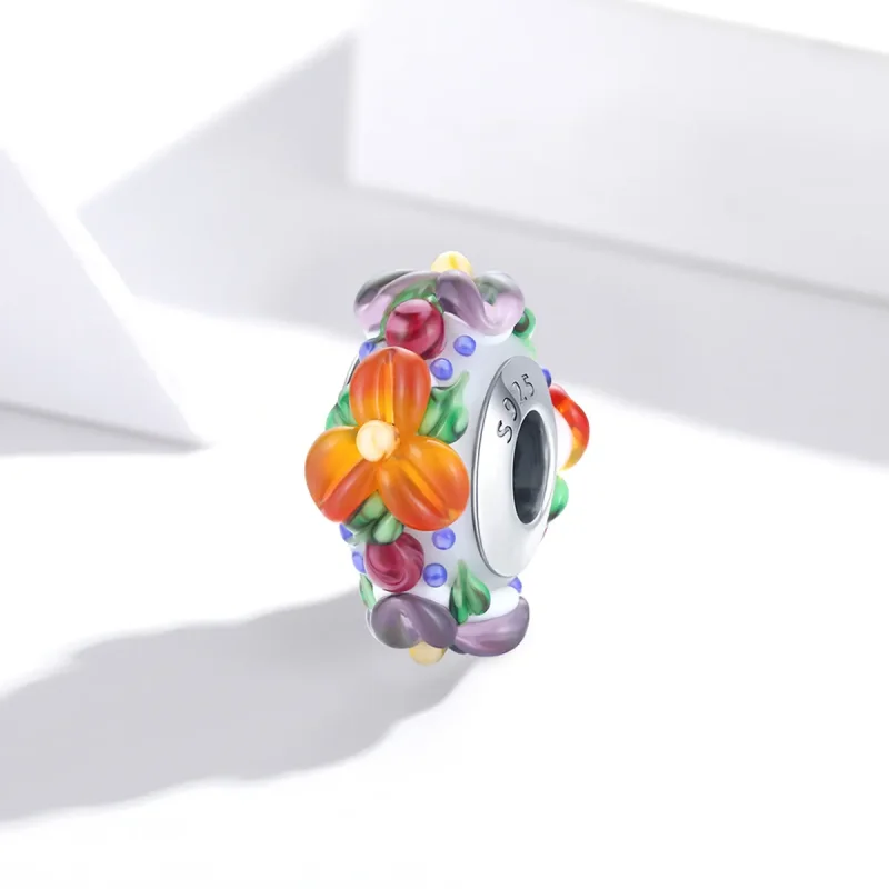 (imagine pentru) Pandora Style Inimă Separatoare Argintie cu Flori Colorate - SCC1720 - Vizualizare 2