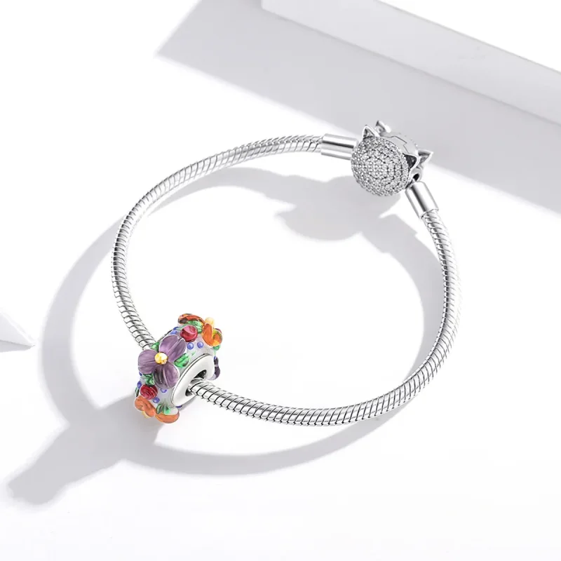 (imagine pentru) Pandora Style Inimă Separatoare Argintie cu Flori Colorate - SCC1720 - Vizualizare 3