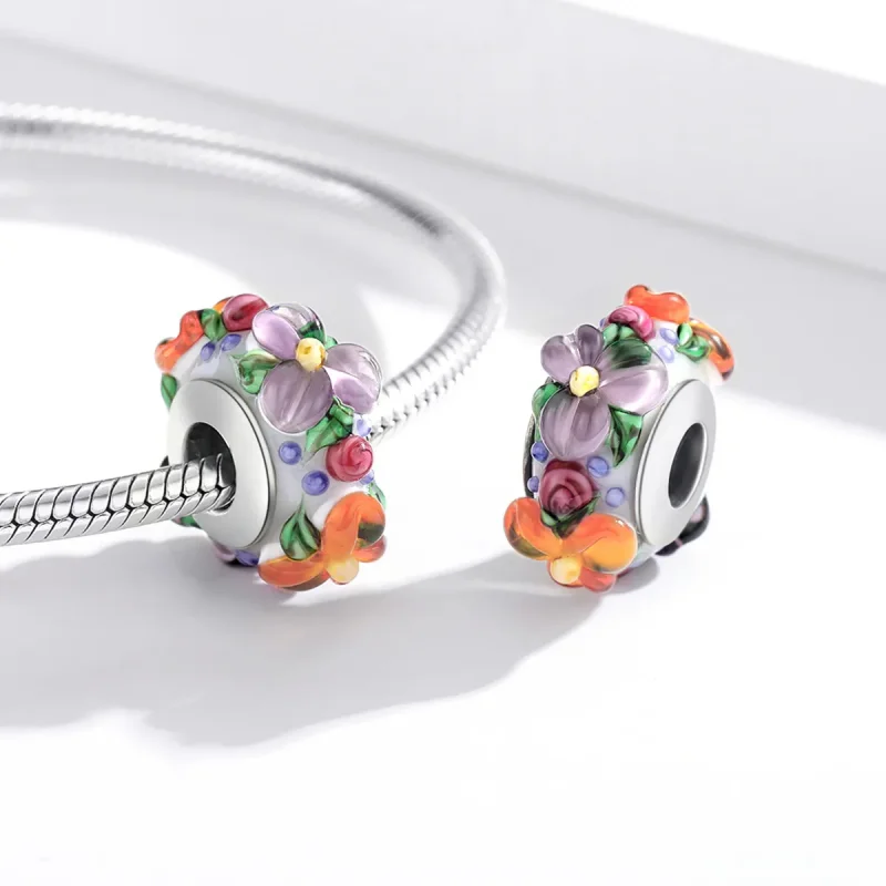 (imagine pentru) Pandora Style Inimă Separatoare Argintie cu Flori Colorate - SCC1720 - Vizualizare 4