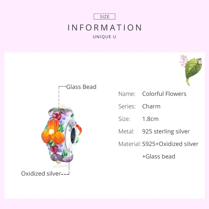 (imagine pentru) Pandora Style Inimă Separatoare Argintie cu Flori Colorate - SCC1720 - Vizualizare 6