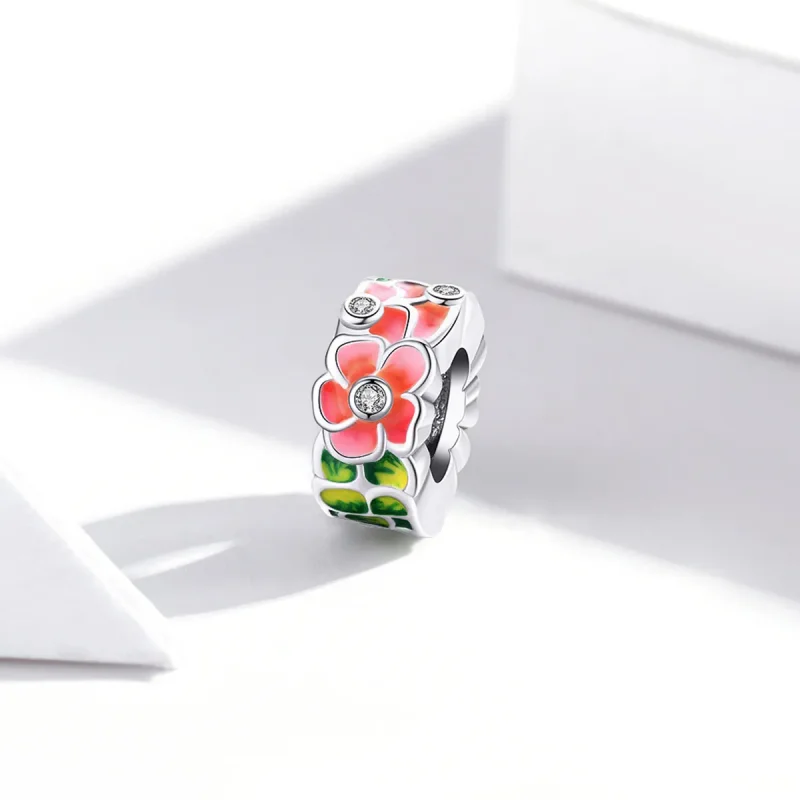 (imagine pentru) Pandora Style Inimă Separatoare Argintie cu Flori Colorate - SCC1727 - Vizualizare 2
