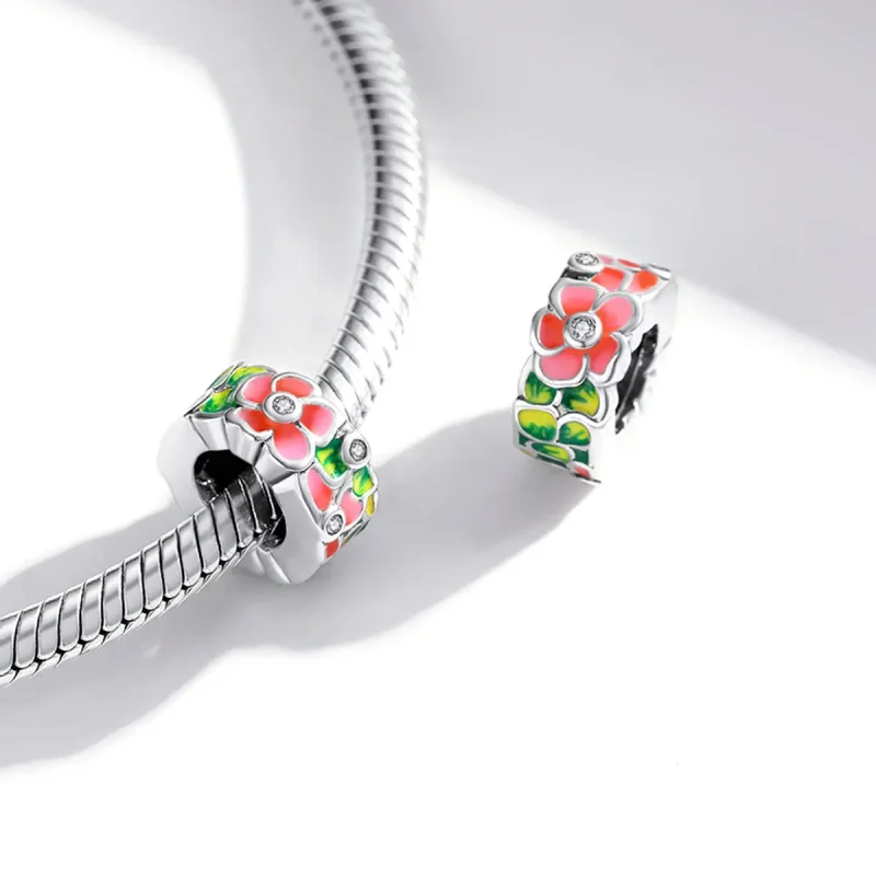 (imagine pentru) Pandora Style Inimă Separatoare Argintie cu Flori Colorate - SCC1727 - Vizualizare 4
