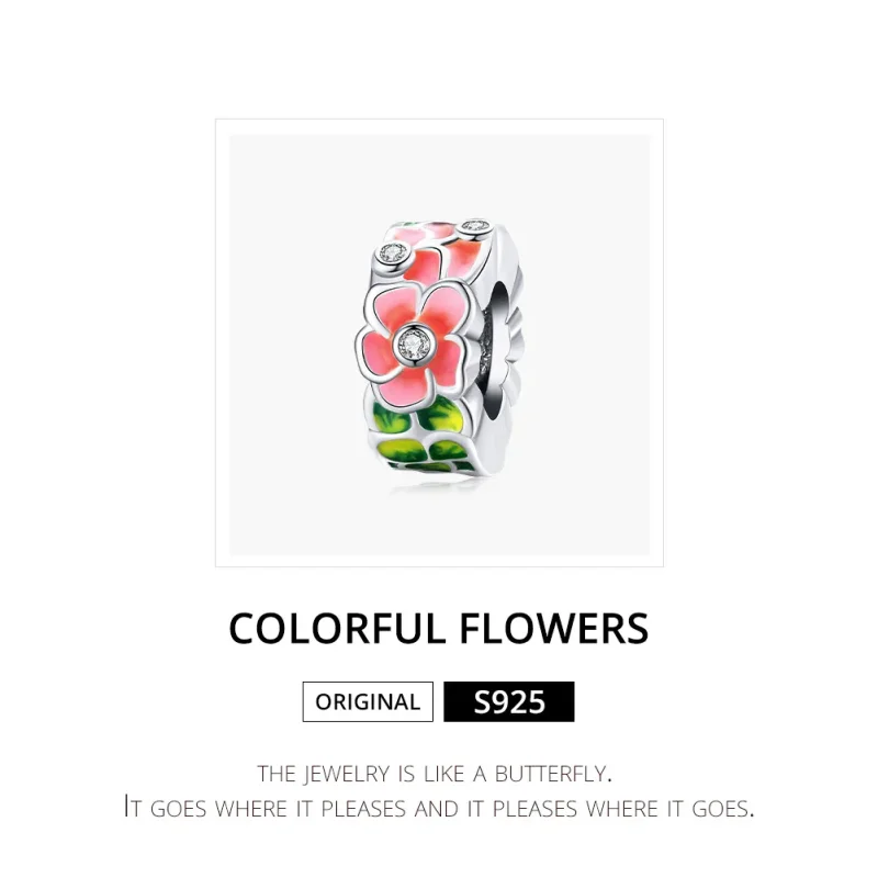 (imagine pentru) Pandora Style Inimă Separatoare Argintie cu Flori Colorate - SCC1727 - Vizualizare 6