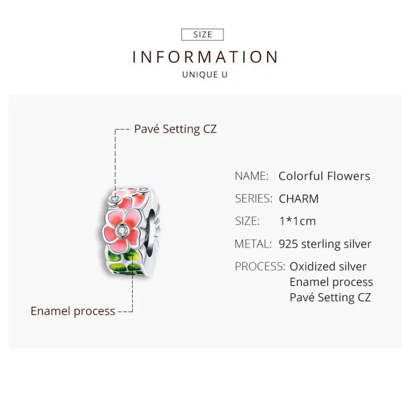 (imagine pentru) Pandora Style Inimă Separatoare Argintie cu Flori Colorate - SCC1727 - Vizualizare 8