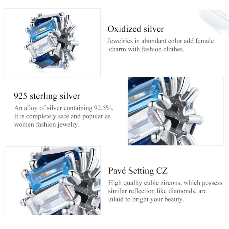 (imagine pentru) Pandora Style Charm de Separare Pătrat Argintiu Albastru - SCC1806 - Vizualizare 7