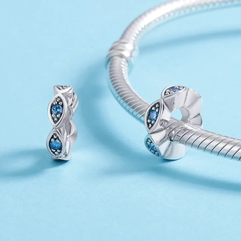 (imagine pentru) Pandora Style Inel Argintiu Charm Spacer cu Ochi Strălucitori - SCC513 - Vizualizare 5