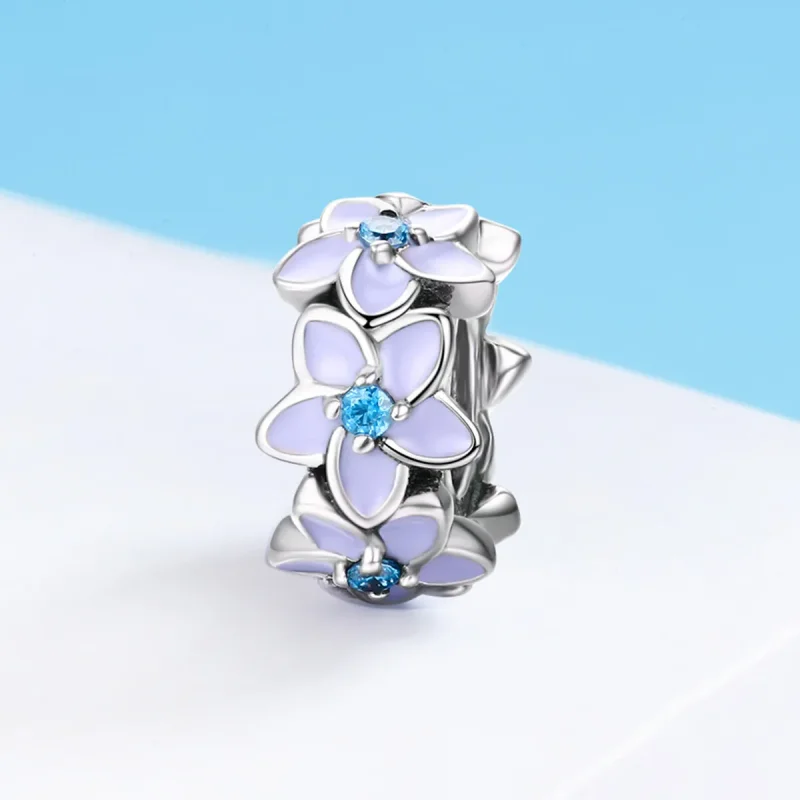 (imagine pentru) Pandora Style Mărgele Separatoare cu Flori Argintii și Violete - SCC601 - Vizualizare 3