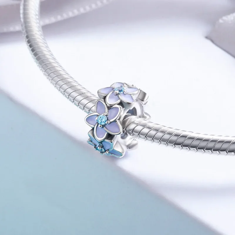 (imagine pentru) Pandora Style Mărgele Separatoare cu Flori Argintii și Violete - SCC601 - Vizualizare 4