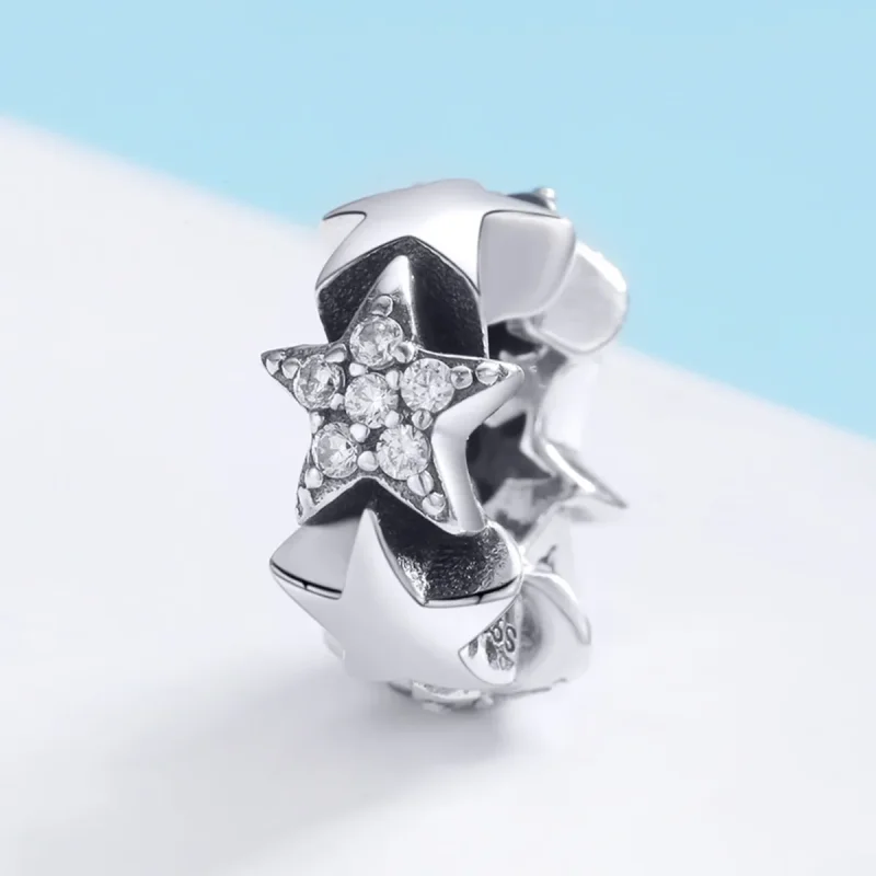 (imagine pentru) Pandora Style Inimă Separatoare din Argint cu Stele Mici - SCC929 - Vizualizare 2