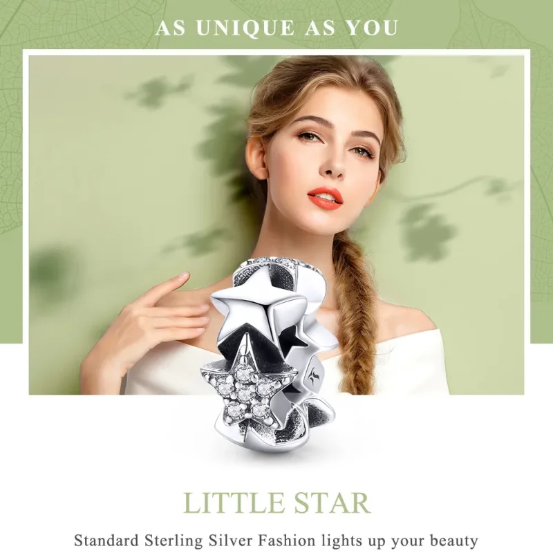 (imagine pentru) Pandora Style Inimă Separatoare din Argint cu Stele Mici - SCC929 - Vizualizare 6