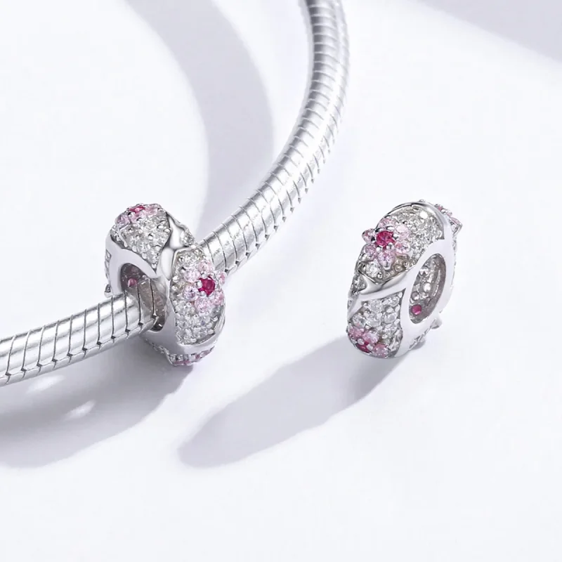 (imagine pentru) Talisman de tip distanțier Tip Pandora cu Floare de prun din argint - BSC152 - Vizualizare 4