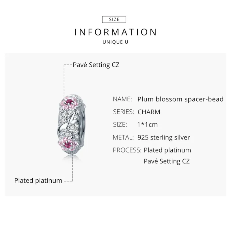 (imagine pentru) Talisman de tip distanțier Tip Pandora cu Floare de prun din argint - BSC152 - Vizualizare 7