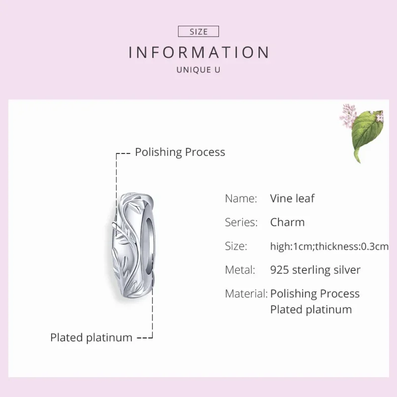 (imagine pentru) Talisman de tip distanțier Tip Pandora cu Frunza de viță de vie din argint - BSC - Vizualizare 7